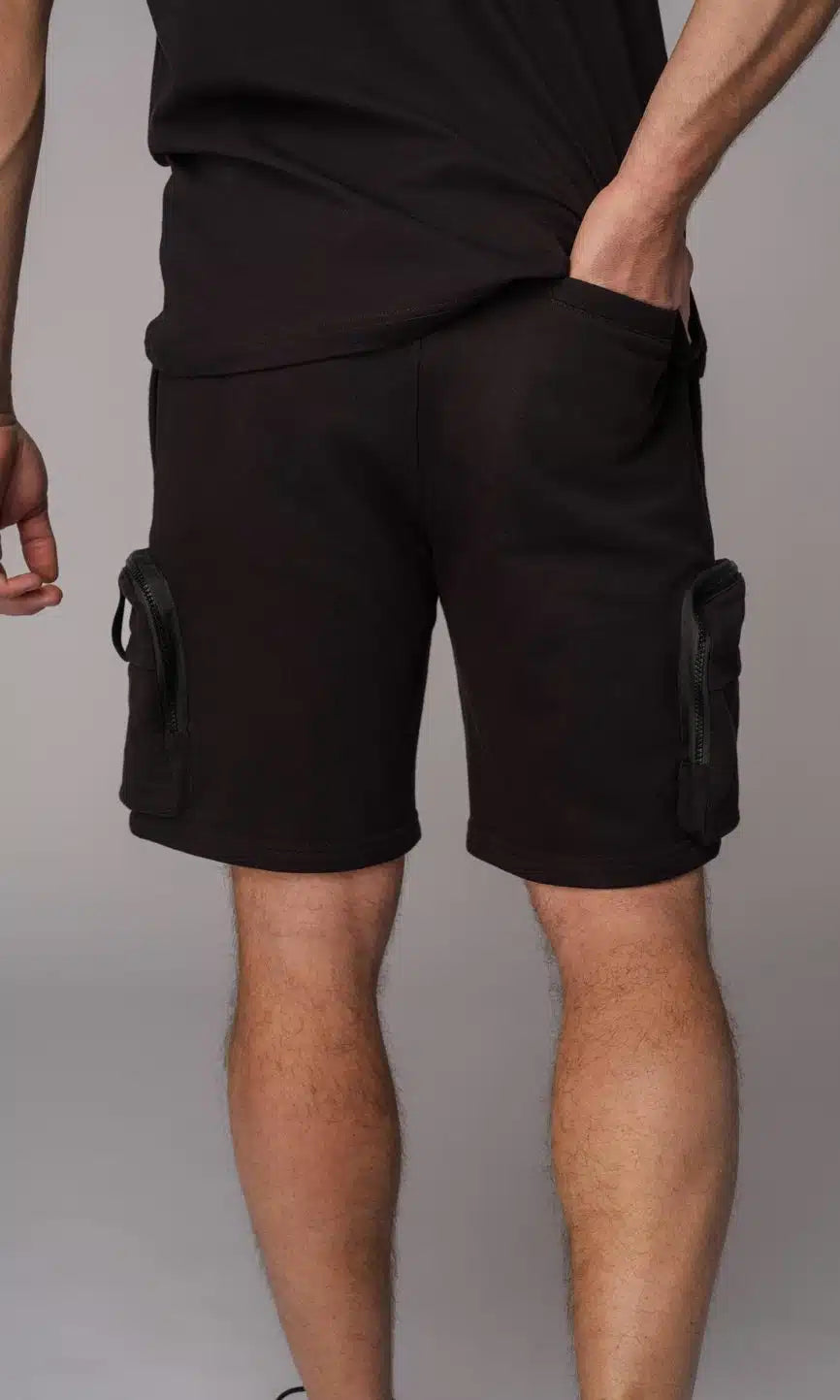 Schwarze Herrenshorts mit Reißverschlusstaschen und PGwear-Label, ideal für den Sommer 2023